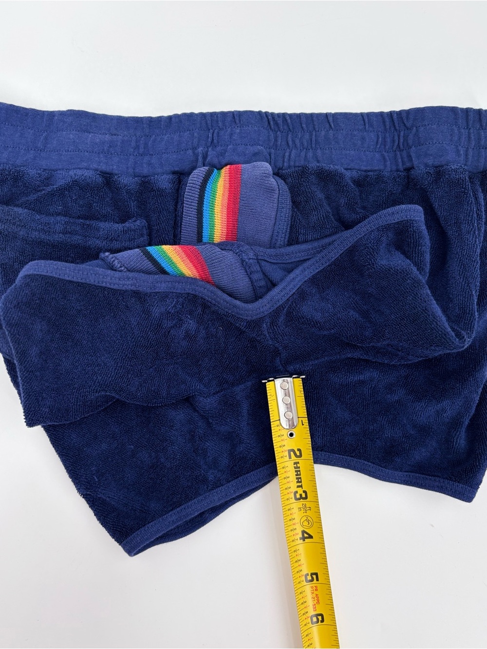 Aviator Nation Navy Terry Shorts with Rainbow Side Stripes - Picture 7 of 9